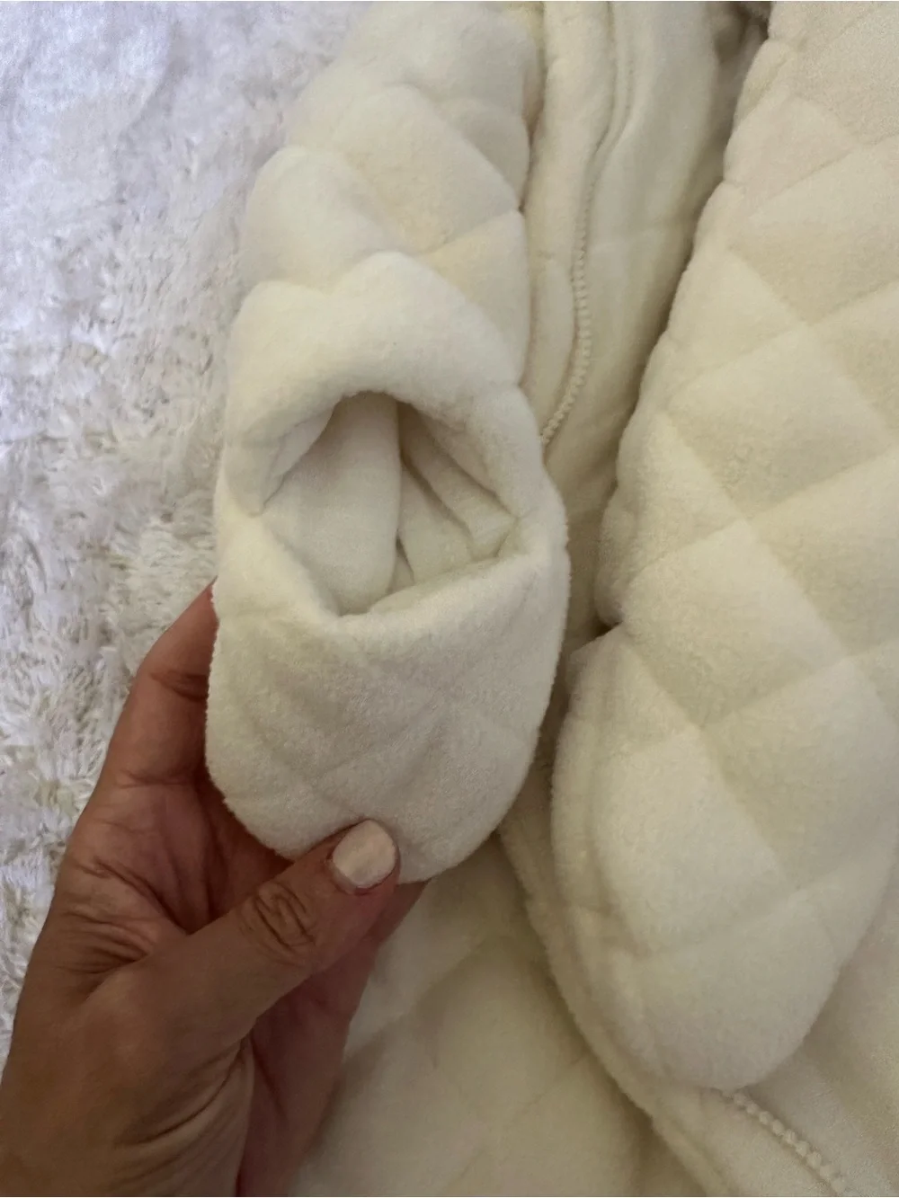 Wippette Cream Quilted Baby One-Piece with Bear Hood
